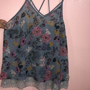 Gray Strappy Floral Top.
